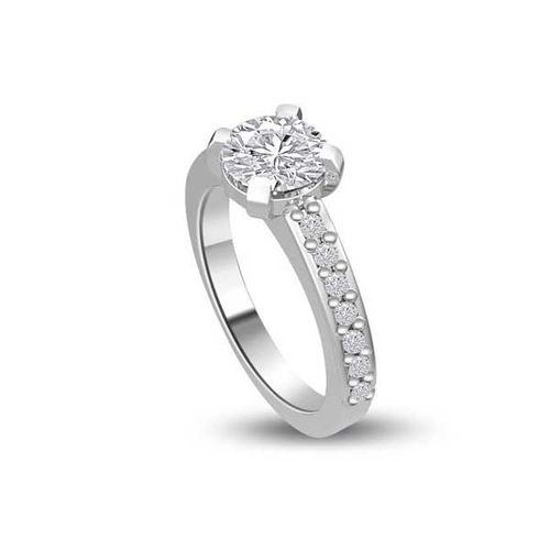 Anello di fidanzamento Solitario Composto con Diamanti sul gambo in Oro Bianco 18ct - R280