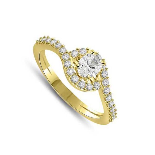 Anello di fidanzamenti Solitario Composto con diamanti sul gambo in Oro Giallo 18ct - R290