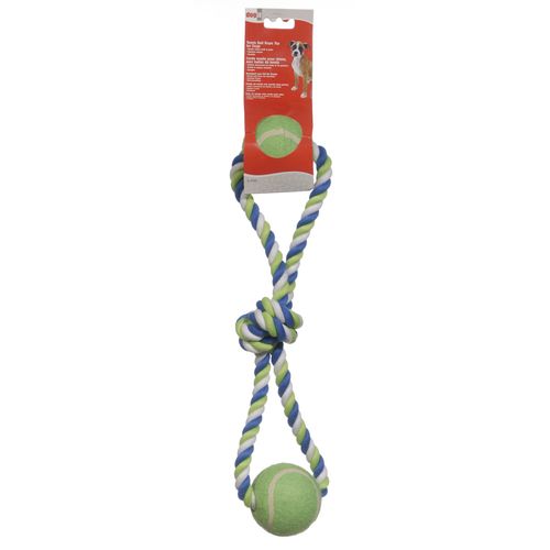 Boucles Dogit en corde de coton avec 2 balles de tennis, bleu, vert lime et blanc