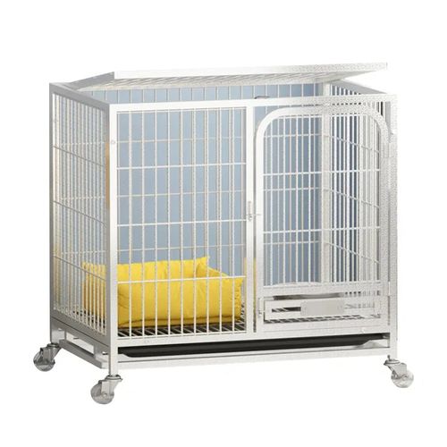 Hot Selling  Pet Supplies Heavy Duty Pet Kennel House Metal Dog Cage Luxury Folding Dog Crate with Plastic Tray and Wheels