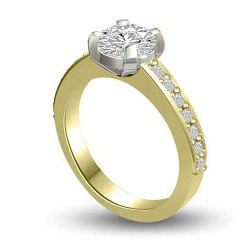 Anello di fidanzamento Solitario Composto con Diamanti sul gambo in Oro Giallo 18ct - R280