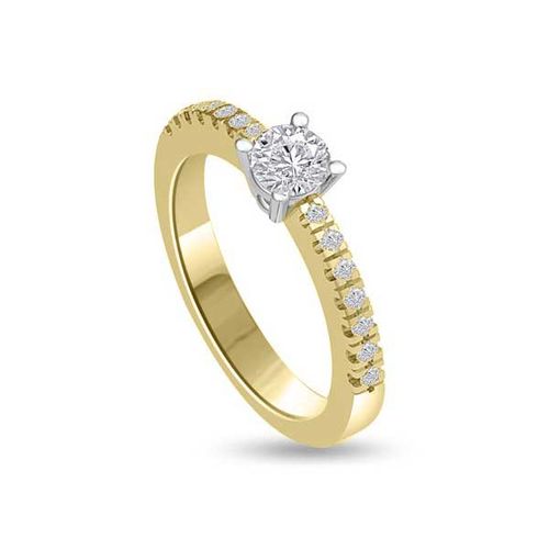 Anello di fidanzamento Solitario Composto con diamanti sul gambo in Oro Giallo 18ct - R128