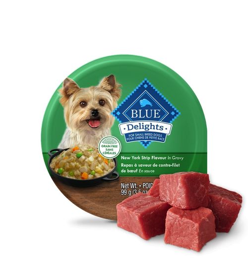 BLUE Delights™ CHIENS ADULTES DE PETITE RACE  Repas à saveur de contre-filet de bœuf dans une sauce consistante