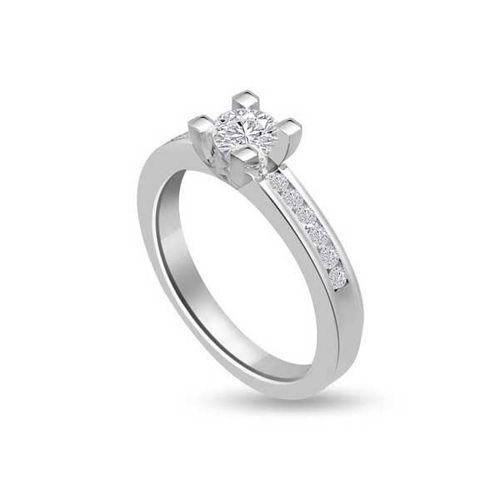 Anello di fidanzamento solitario composto con diamanti sul gambo in Oro Bianco 18ct - R196