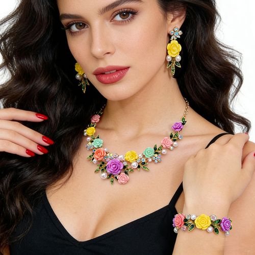 Camellia-shaped necklace matching set with light luxury texture