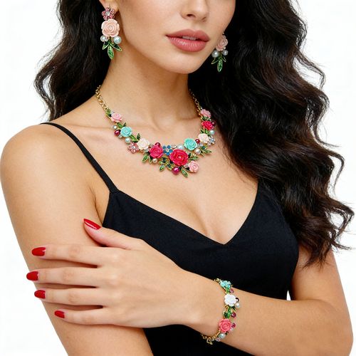 Camellia-shaped necklace matching set with light luxury texture