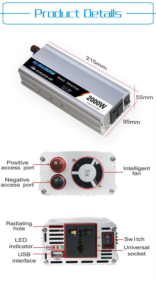 Inversor Solar para Carro de 2000 Watts Conversor de DC 12V para AC 110V 220V Adaptador USB para Carro Carregador para Carro