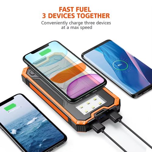 Conjunto de painel solar ultrafino e à prova d'água para viagem, conjunto de fonte de energia com carregamento sem fio, 30000 mAh, duas portas USB, estação solar portátil