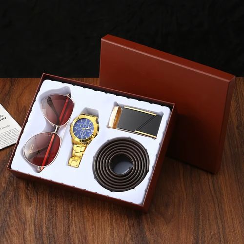 Kit de Presentes para Homem: Óculos de Sol, Relógio e Cinto — Ideal para Dia dos Pais, Natal e Presentes de Boas-Vindas no Escritório