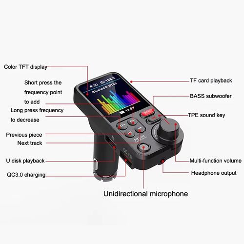 Kit para Carro: Carregamento Rápido, Reprodutor MP3 Sem Fio para Carro, Transmissor FM com Função Estéreo