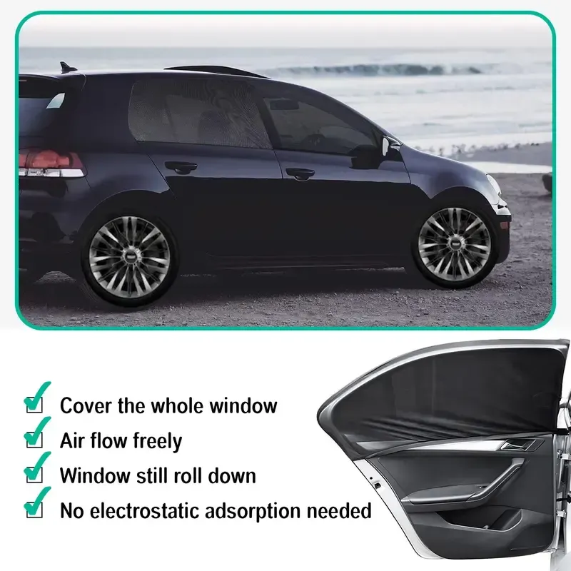 (4 piece pack) Car Front Rear Side Window Sunshade Visor Shade Mesh Insulation Anti-mosquito UV Screen Protector Curtain Styling