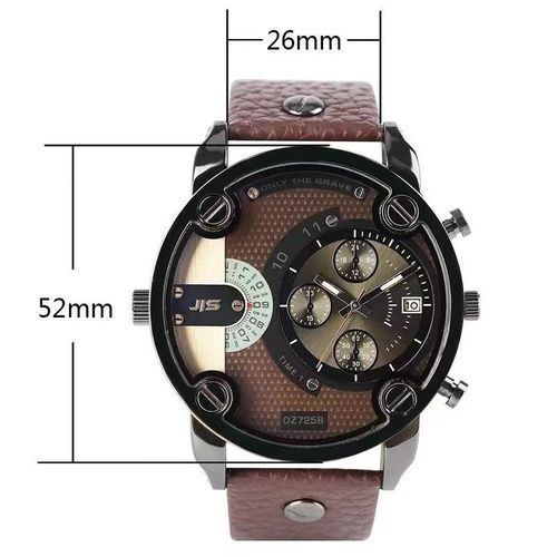 High Quality Luxury Vintage Men's Leather Strap Quartz Watch Asymmetric Dual Dial Hip Hop Waterproof Wristwatch