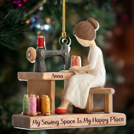 My Sewing Space Is My Happy Place - Personalized 1-Layer Acrylic Ornament