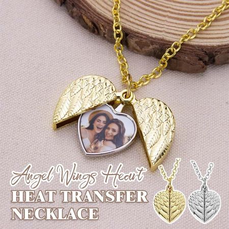 Angel Wings Heart Heat Transfer Necklace – Personalized Gift for Friends &amp Family