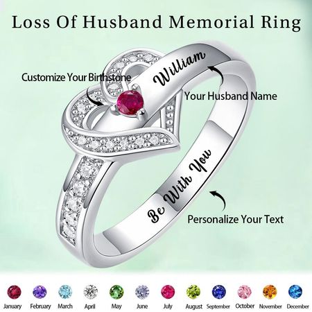 Personalized Name Heart-Shaped Promise Birthstone Commemorative Ring