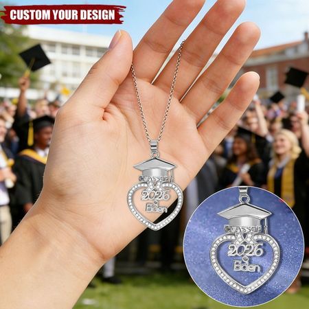 Personalized Graduation Cap Heart Necklace Bracelet with Name Class of 2026 Graduation Gift for Her