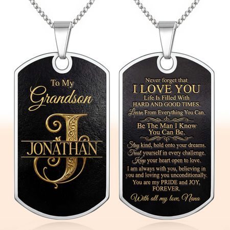 To My Grandson, Personalized Dog Tag Necklace, Gift For Grandson