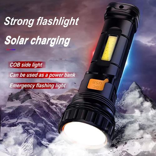 Solar Rechargeable Multi Function 1000 LED Flashlight Emergency Power Supply and USB Charging