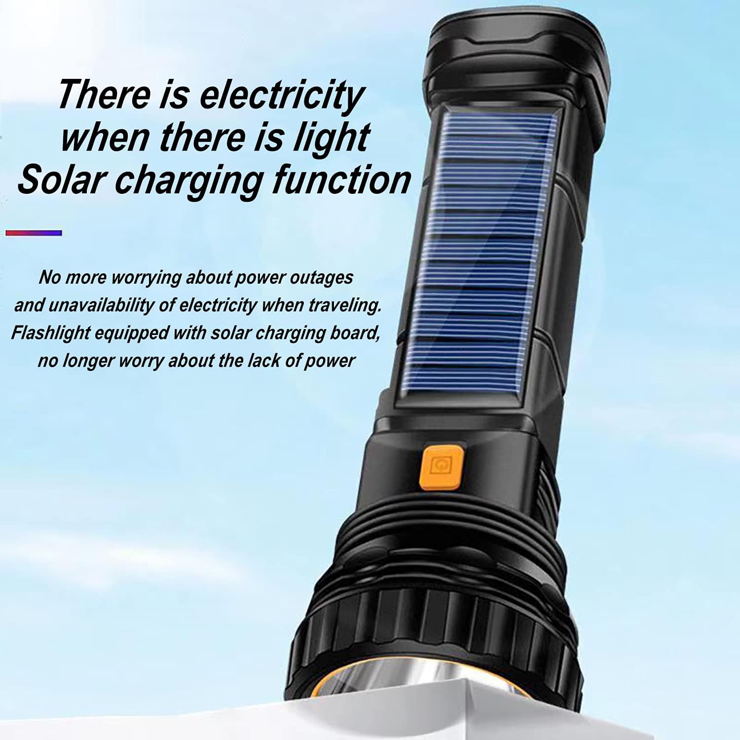 Solar Rechargeable Multi Function 1000 LED Flashlight Emergency Power Supply and USB Charging
