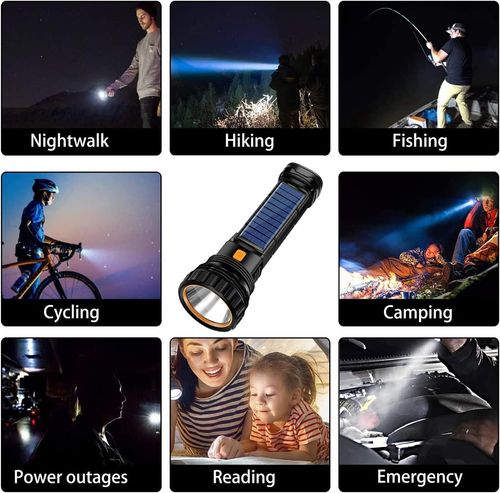 Solar Rechargeable Multi Function 1000 LED Flashlight Emergency Power Supply and USB Charging