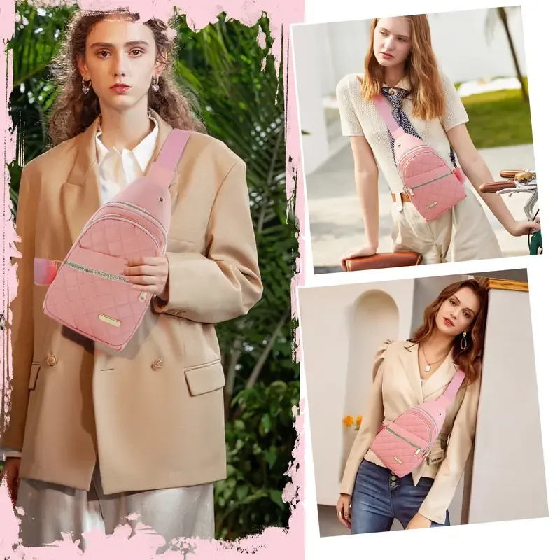 2025 Solid Color Quilted Fanny Pack - Casual Zipper Chest Belt Bum Bag, Adjustable Sling Bag for Daily Use, Lightweight & Waterproof