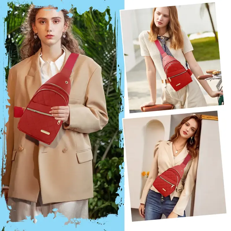 2025 Solid Color Quilted Fanny Pack - Casual Zipper Chest Belt Bum Bag, Adjustable Sling Bag for Daily Use, Lightweight & Waterproof