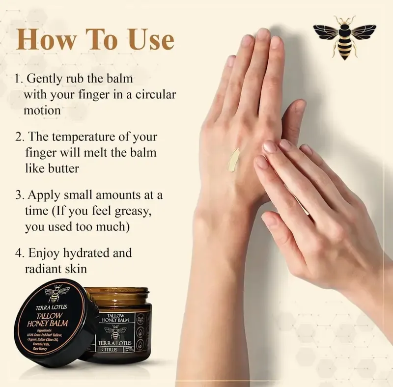 Organic Grass-Fed Beef Tallow Balm with Raw Honey Radiant Skin