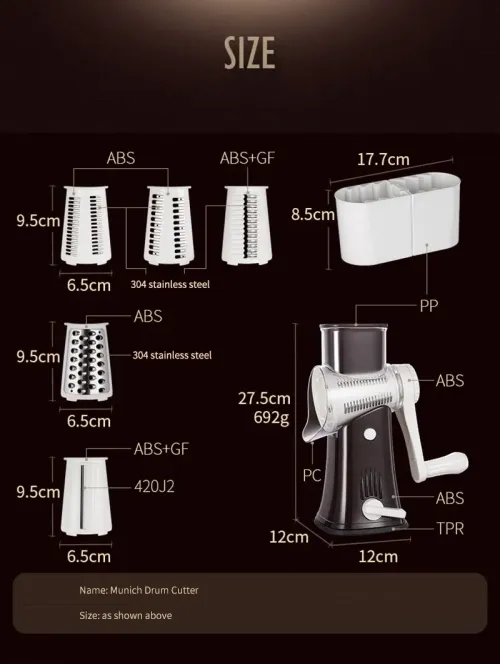 Vegetable Slicer Cutter Manual Drum Grater Multifunction Rotary Cheese Grater Kitchen Veggie Chopper