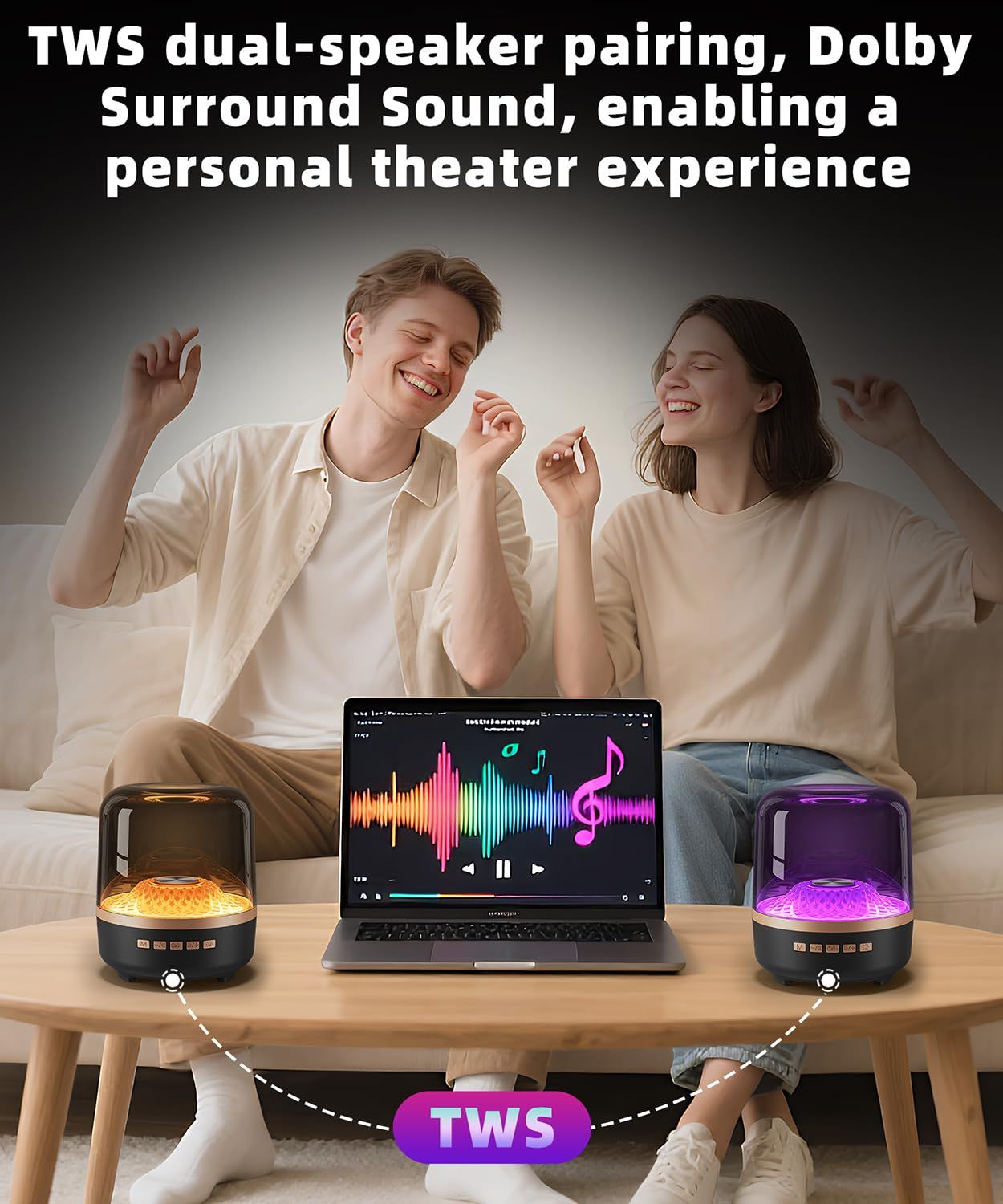 Bluetooth Speaker with HD Sound and Lights, Portable Wireless, Long-lasting battery life, TWS Pairing, for Home-Party-Outdoor-Travel-Beach, Stocking Stuffers, White Elephant Gifts for Adults