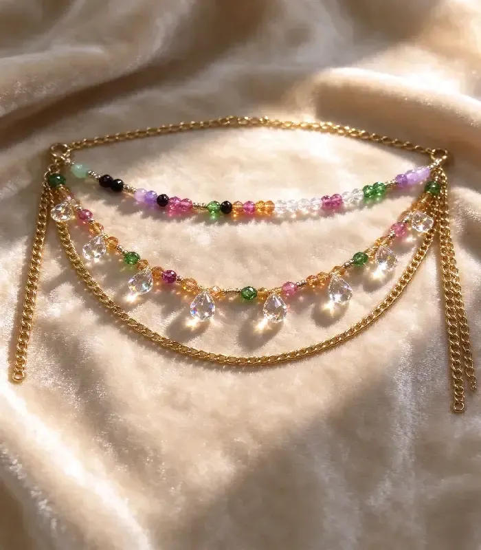 Multi-Layer Crystal Beaded Body Chain, Handmade No Fabric Body Jewelry