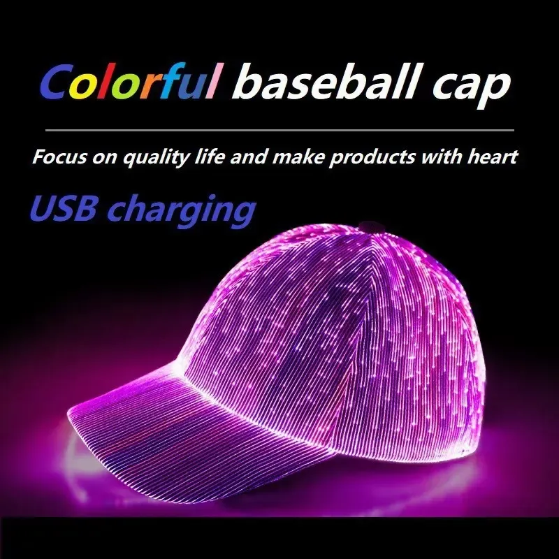 USB Rechargeable Fiber Optic Light Up Baseball Cap