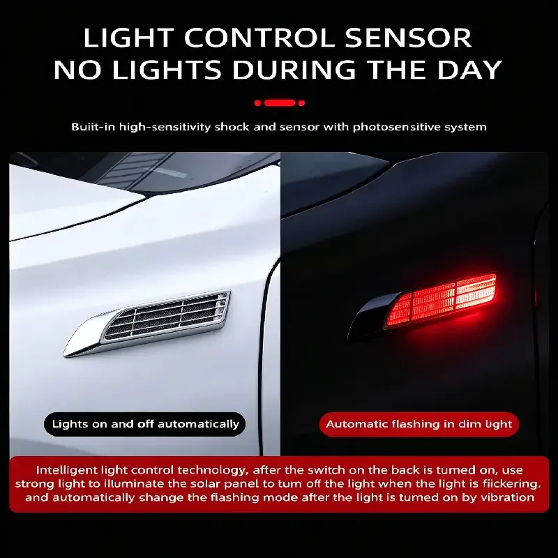 Solar LED Shark Gill Car Side Fender Vent Decorative Trim