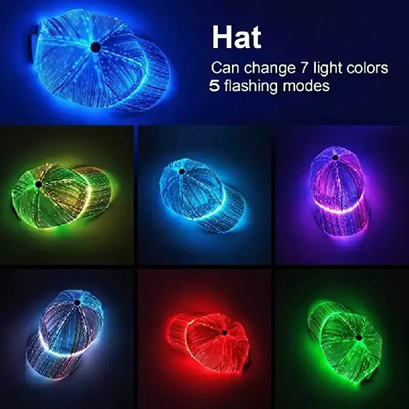 USB Rechargeable Fiber Optic Light Up Baseball Cap