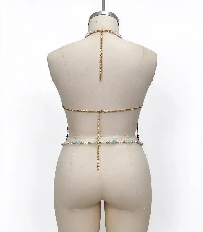 Multi-Layer Crystal Beaded Body Chain, Handmade No Fabric Body Jewelry