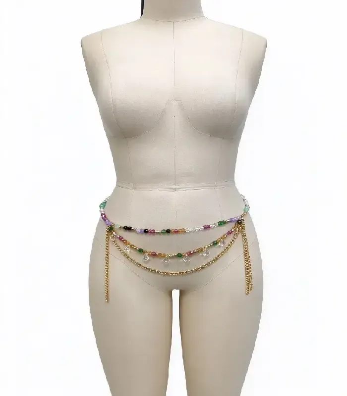 Multi-Layer Crystal Beaded Body Chain, Handmade No Fabric Body Jewelry