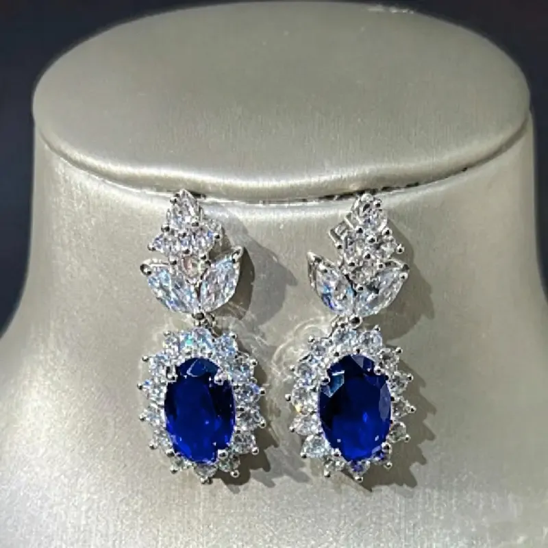 Sapphire Blue Zircon Jewelry Set: Necklace, Earrings & Open Ring