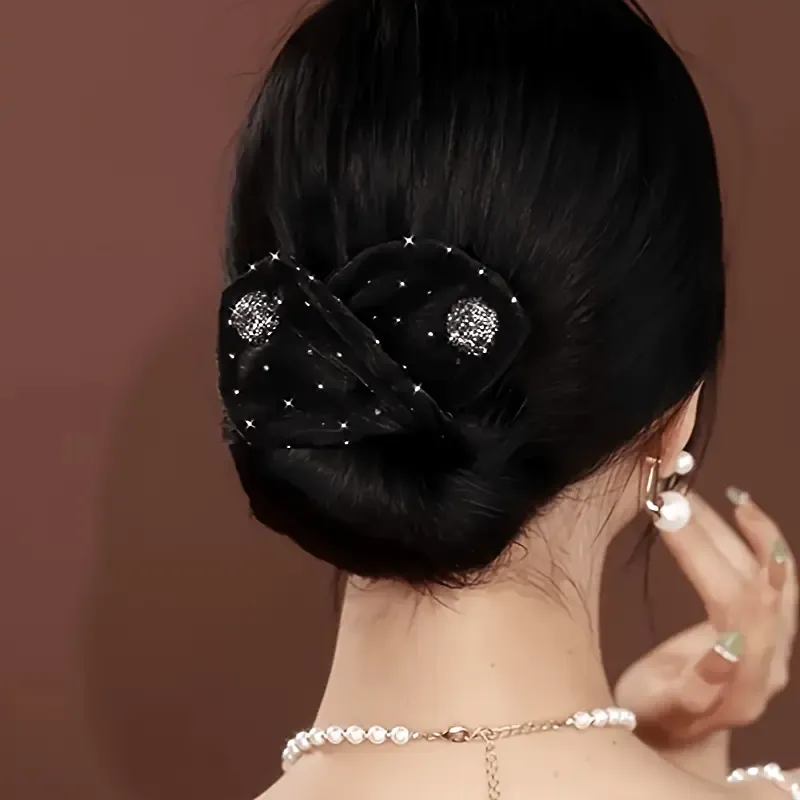 Mesh starry rabbit ears lazy hair curler sweet flower bud ball head twist clip temperament hair accessories