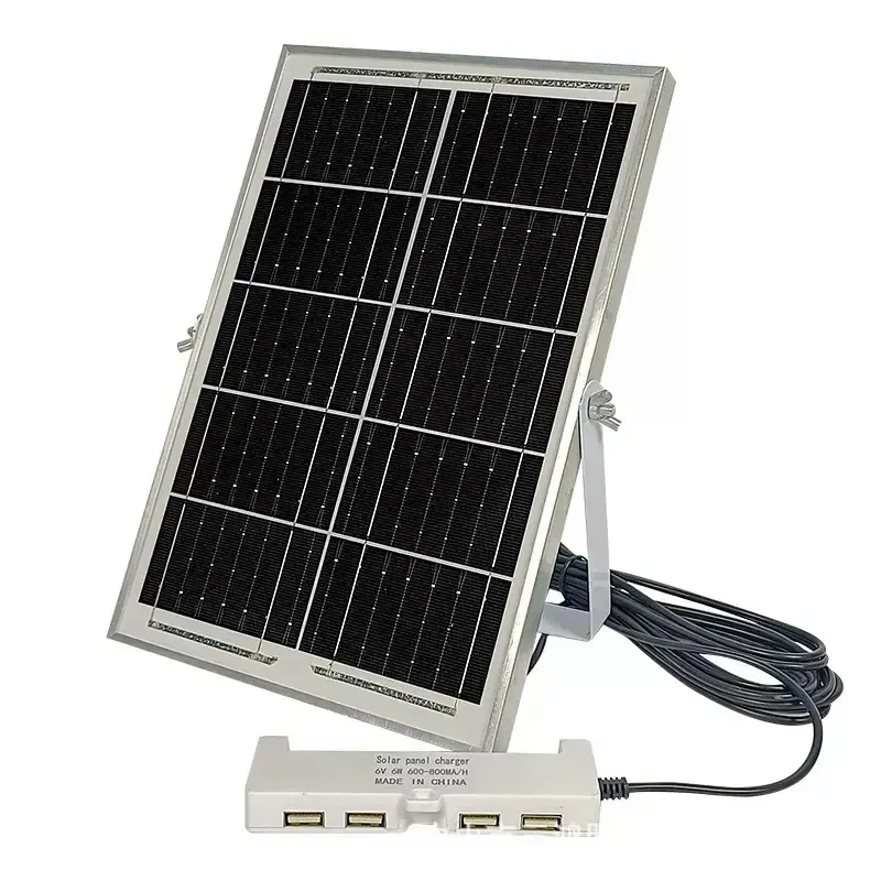 Solar charging socket 6V6W 4 USB ports, can charge various LED charging lights, with 5-meter long power cord