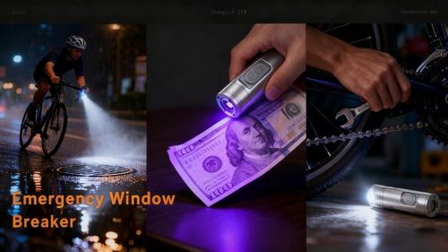 🔦Pocket Rechargeable EDC Flashlight: Mini Keychain Light with Fire Starter & Window Breaker