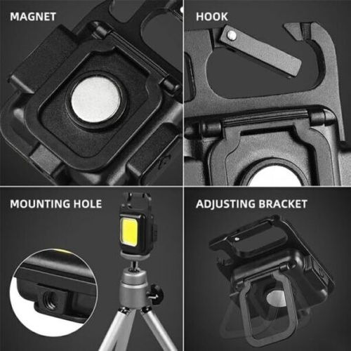 Mini Portable Pocket USB Rechargeable Flashlight COB Work Light LED Keychains Outdoor Emergency Camping Corkscrew Fishing