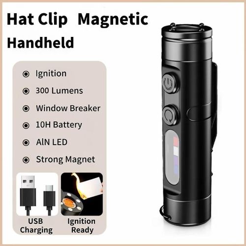 🔦Pocket Rechargeable EDC Flashlight: Mini Keychain Light with Fire Starter & Window Breaker