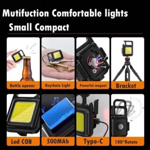 Mini Portable Pocket USB Rechargeable Flashlight COB Work Light LED Keychains Outdoor Emergency Camping Corkscrew Fishing