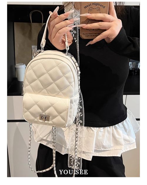 白色小香迷你链条双肩包包女2025新款夏季高级感轻奢小众设计背包