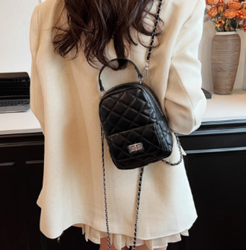 白色小香风迷你链条双肩包包女式2025新款高级感小众设计小背包女