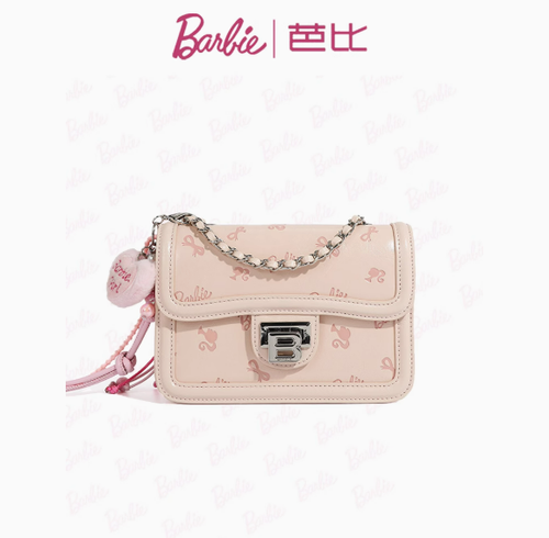 Barbie芭比粉色轻奢小众高级质感包包女款斜挎2025新款单肩小方包