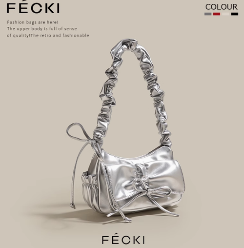 FECKI褶皱云朵包包女生日礼物小众银色腋下包2025新款单肩斜挎包