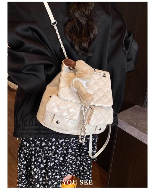 红色小香风链条双肩包包女式2025新款夏季高级感小众设计斜挎背包