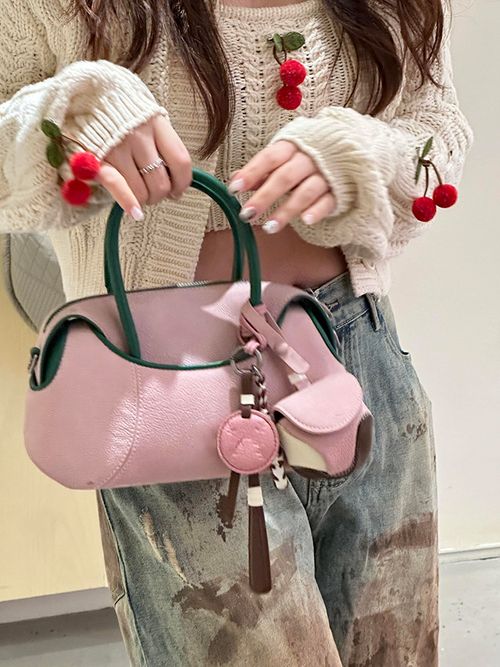 轻奢小众高级感腋下包女式2025新款春夏粉色真皮设计感手提铂金包