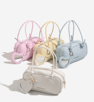 保龄球包斜跨包女包2025夏新款奶油色柔软手提波士顿包百搭小方包