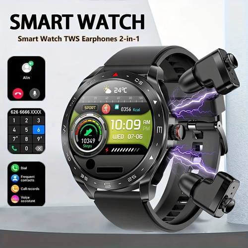 Paearofero 2-in-1 Smartwatch with TWS Earphones – Full Touch HD Display, AI Voice Control, Fitness Tracker, IP67 Waterproof